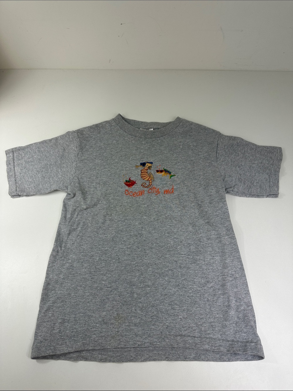 Gray Kids Graphic T-Shirt with Ocean City, MD Seahorse Youth Size 10/12 Beach